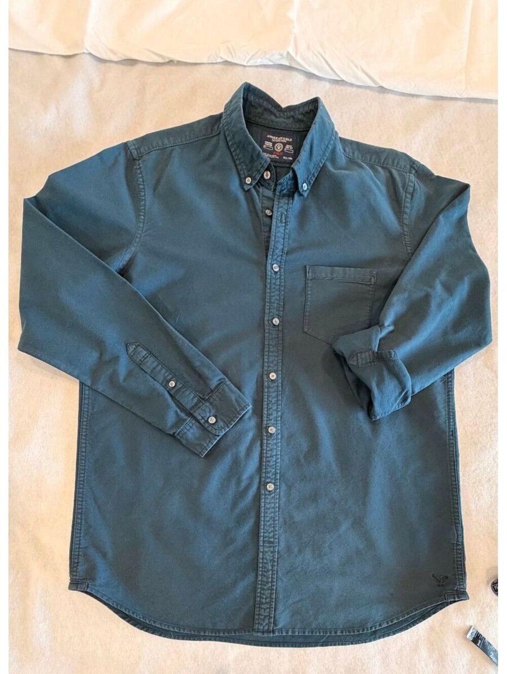 American Eagle Men's Button Down Navy Brushed Cotton Shirt size XLTall